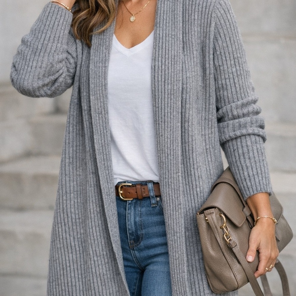 Banana Republic Gray Ribbed Cardigan